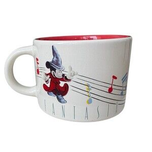 Disney Mickey Mouse Fantasia Sorcerer Mug Dancing Brooms Musical Notes 14 oz